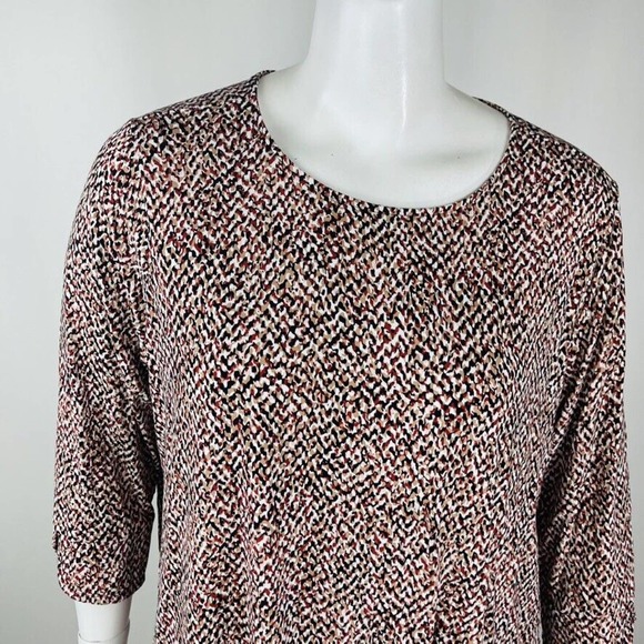 Liz Claiborne Womans Sz 2X Plus Blouse Abstract Brown Top 3/4 Sleeve - Picture 2 of 8